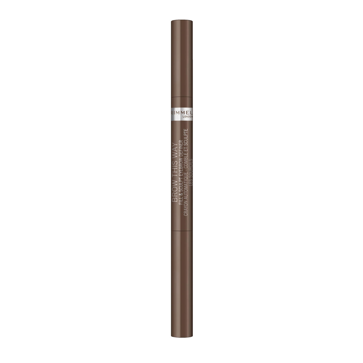 Rimmel Brow This Way Fill & Sculpt Eyebrow Definer, 002 Medium Brown, Double Ended Brow Pencil, Defines & Sculpts Brows, Lasts All Day, Vegan Formula, 0.01 oz