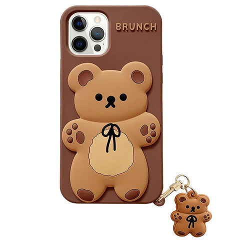 Yatchen Kawaii Phone Cases Apply to iPhone 7 Plus/8 Plus,Cute Cartoon Bear Phone Case with Keychain Teddy Bear Phone Case 3D iPhone 6 Plus Case Soft Silicone Shockproof Cover for Women Girls
