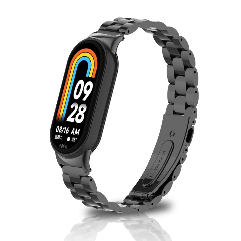SeNool Strap for Xiaomi Smart Band 8/Xiaomi Smart Band 9, Metal Stainless Adjustable Replacement Smart Watch Strap Band for Men Women for Xiaomi Mi Band 8/Xiaomi Mi Band 9 - Black