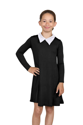 Hamishkane® Girls Peter Pan Collar Dress, Peter Pan Swing Dress for Girls, Long Sleeve Dress for Kids, Girls Party Dress for Halloween, Kids Plain Swing Dress, Girls’ Dresses Age 5-13 Years Black