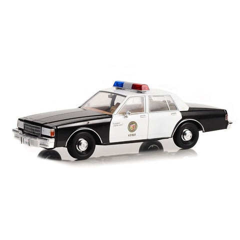 Greenlight 1986 Chevrolet Caprice Black and White LAPD (Los Angeles Police Department) MacGyver (1985-1992) TV Series Artisan Collection 1/18 Diecast Model Car
