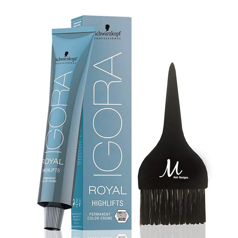 Schwarzkopf Igora Royal 12-2 Special Blonde Ash Highlifts Permanent Hair Color and M Hair Designs Tint Brush (Bundle 2 items)