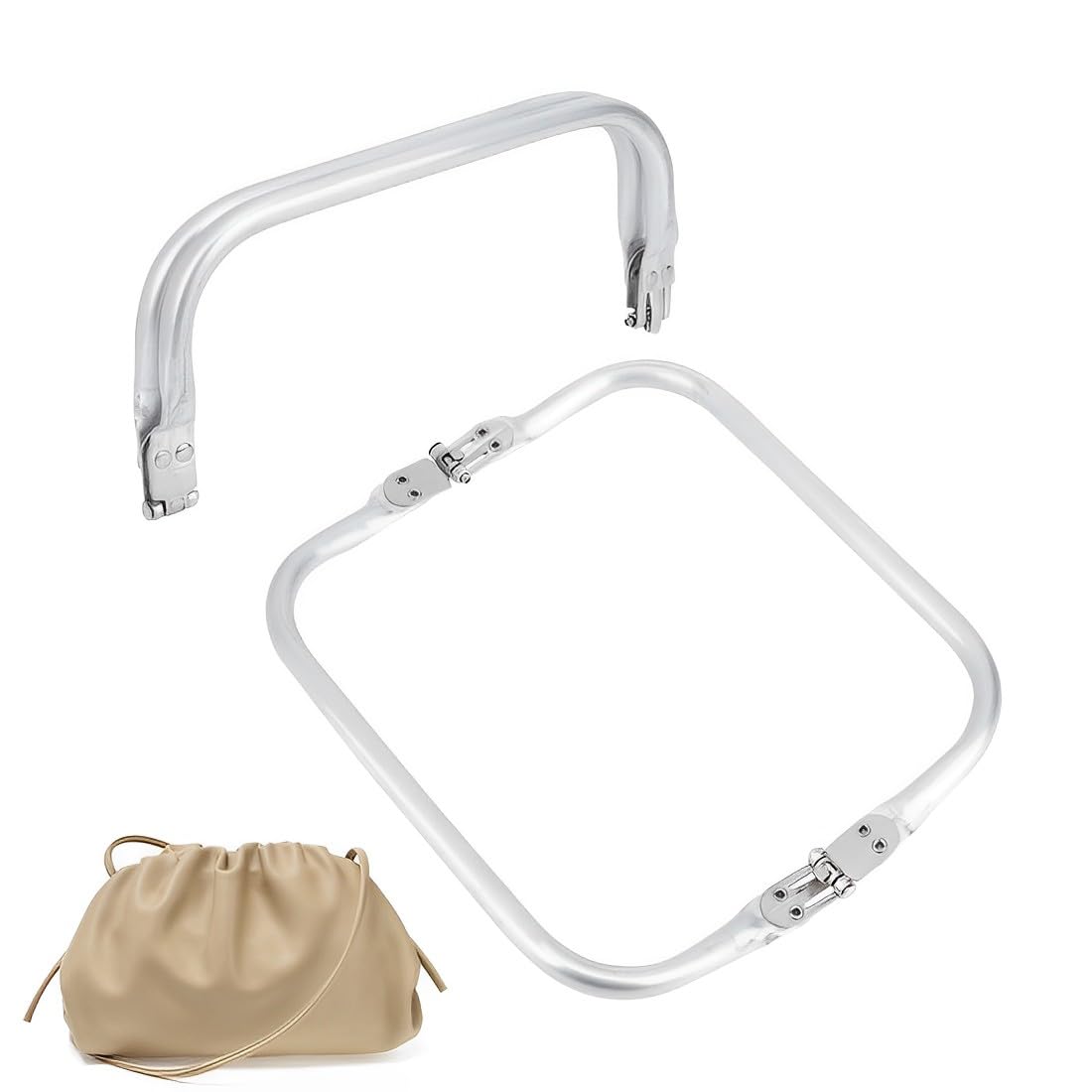 PRAOFRT Pack of 2 Fasteners for Bags Hook Closure Bag Hanger Metal Internal Wire Frame Aluminium Silver Tube Frame Bag Handle Accessories for DIY Sewing Crafts (180 x 90 mm)