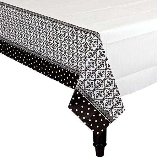 Amscan Damask & Polka Dots Party Paper Table Cover, 54 x 102, Black/White