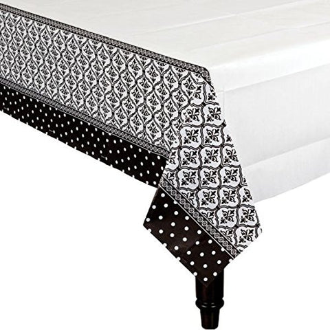 Amscan Damask & Polka Dots Party Paper Table Cover, 54 x 102, Black/White