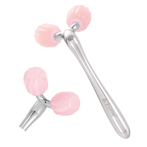 3D Jade Roller, Azymi Pure Rose Quartz Face Roller Gua Sha Scraping Massager Tool for Women Face Lift, Eye Puffiness Treatment, Rejuvenate Face & Neck & Body