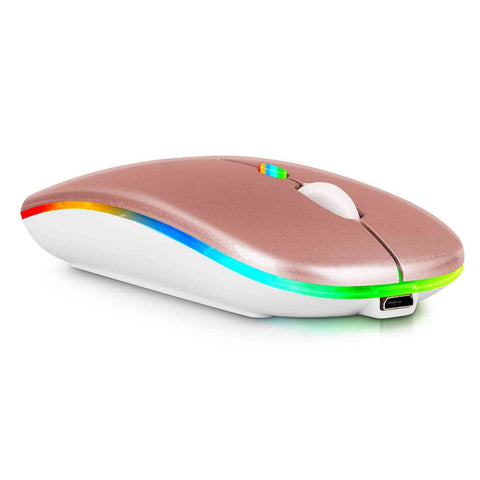 UrbanX 2.4GHz & Bluetooth Mouse, Rechargeable Wireless Mouse for Amazon Fire 7 (2017) Bluetooth Wireless Mouse for Laptop/PC/Mac/Computer/Tablet/Android RGB LED Rose Gold