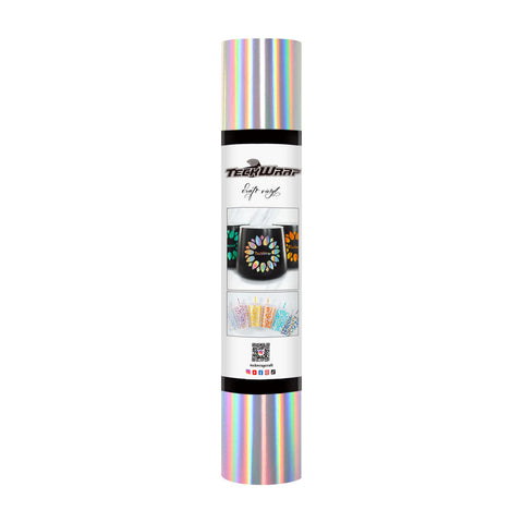 TECKWRAP Holographic Chrome Bubble Free Adhesive Vinyl Permanent Holographic Vinyl with Air Channels 1ftx5ft, for DIY Craft Decal, Silver