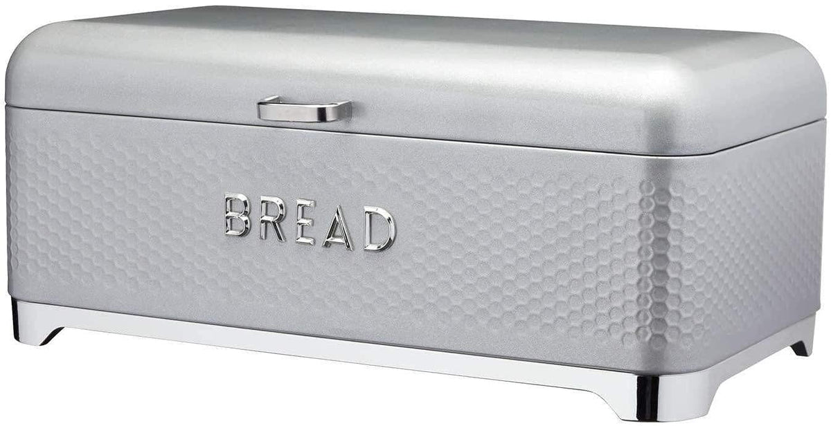 KitchenCraft Lovello Bread Bin Bread Bin Textured with Geometric-Patterned Hexagon Design, 42 x 22 x 18 cm (16.5" x 8.5" x 7"), Shadow Grey