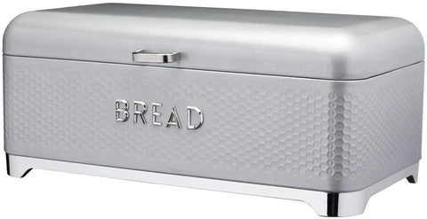 KitchenCraft Lovello Bread Bin Bread Bin Textured with Geometric-Patterned Hexagon Design, 42 x 22 x 18 cm (16.5" x 8.5" x 7"), Shadow Grey