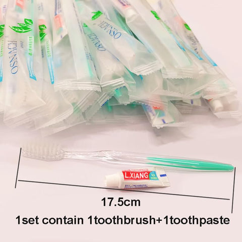 Generic Green Color Adult Reusable Manual Toothbrush 0.1O.Z Mini Toothpaste Dental Kit for Hotel Tourism Camping Pack of 20