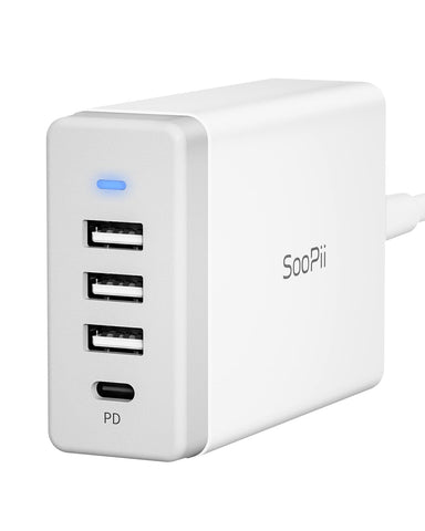 SooPii 40W USB Charging Station,4 Port USB Charger Station with One Port PD/PPS 25W for Multiple Devices,4 Mixed Charging Cables Included,Compatible with lPhone 14,lPad,Samsung Galaxy,Note,LG,HTC.â€¦