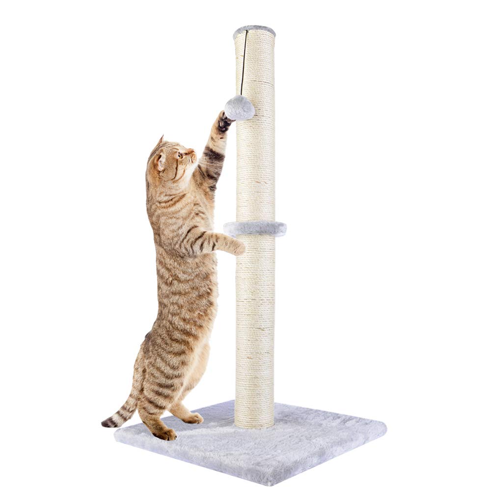 Dimaka 29" Tall Cat Scratching Post, Claw Scratcher Sisal Rope Covered Soft Smooth Plush, Vertical Scratch [Full Strectch], Modern Design 29 Inches Height (Grey)