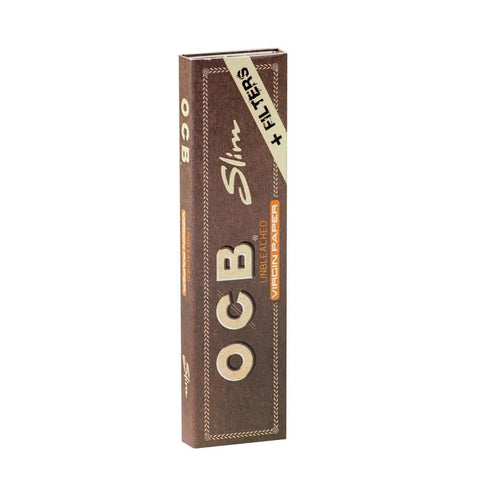 OCB Virgin King Size Papers + Tips, Slim, Unbleached, 8 Booklets