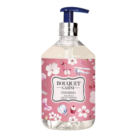 Bouquet Garni Body Shower Cherry Blossom - Unique Fragrance Decanting Engineering Method - Long Lasting Rich Fragrance - Gentle, Mild Cleansing Scented Body Wash with Natural Surfactant 17.9 Fl Oz