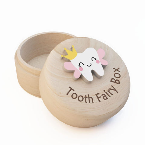 Tooth Fairy Box for Girls, Cute Carved Wooden Box with 3D Tooth, Stores Lost Teeth for Kids, Souvenir Dropped Tooth Keepsake Storage Box Gift for Little Girl?P-Wings-T?