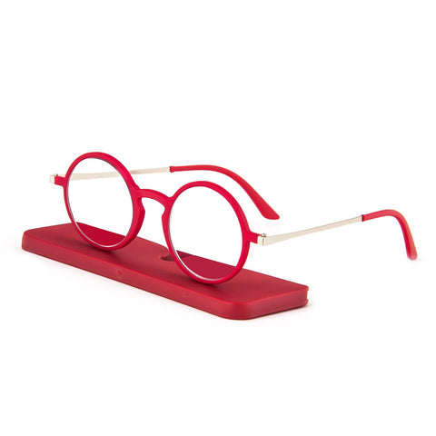 KoKoBin Ultra-thin flat anti-blue round reading glasses,unbreakable pocket-sized anti-glare glasses,Red 1.25
