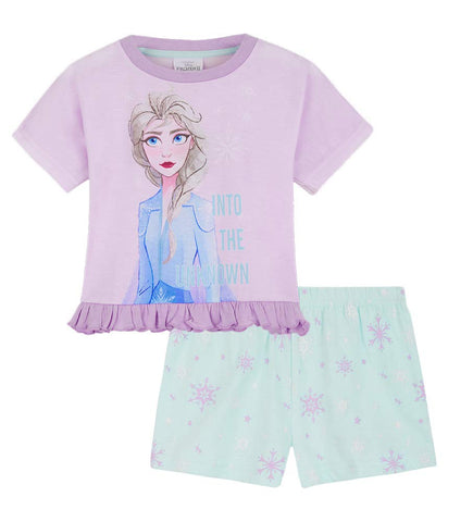 Disney Girls Pyjamas Set Summer Nightwear Beauty and the Beast Lion King Princess Stitch PJs 2 Piece Short Pyjamas (Lilac Frozen, 11-12 Years)