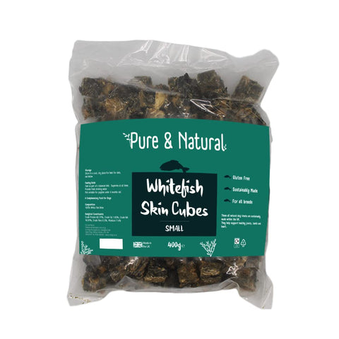 Pure & Natural 100% Natural Whitefish Skin Cubes Small For Dogs 400gm - Low Fat, Grain Free Dog Treats