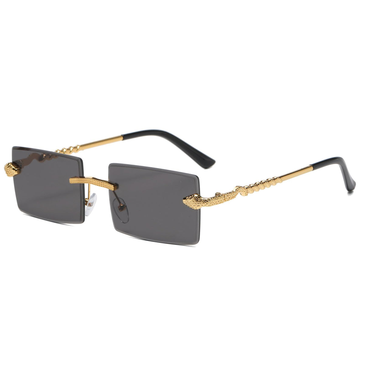 LJCZKA Rimless Rectangle Sunglasses Women Men Frameless Square Sun Glasses Luxury Metal Frame 2000s Rectangular Shades (GoldGrey)