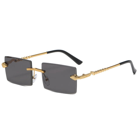 LJCZKA Rimless Rectangle Sunglasses Women Men Frameless Square Sun Glasses Luxury Metal Frame 2000s Rectangular Shades (GoldGrey)