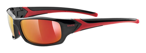 uvex Sportstyle 211 - Sports Sunglasses for Men and Women - Mirrored Lenses - Comfortable & Non-Slip - Black Red/Red - One Size