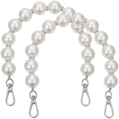Beebeecraft 2Pcs Pearl Beaded Bag Chain with Swivel Clasps Bead Purse Handle Replacement Handbag Chain Accessories Decoration for Women Wallet Tote Shoulder Bag Purse Making Supplies 34.5~35cm