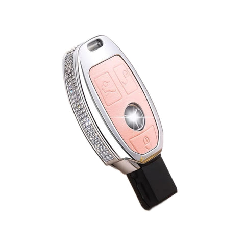 Car Remote Control Key Decorative Cover Key Case Suitable to Mercedes-Benz A B C200 E Class CLA200 GLA260 GLC260 GLE 180 C300 GLA220 260 E300 Bling Crystal Diamond Leather Key Ring Keychains(pink)