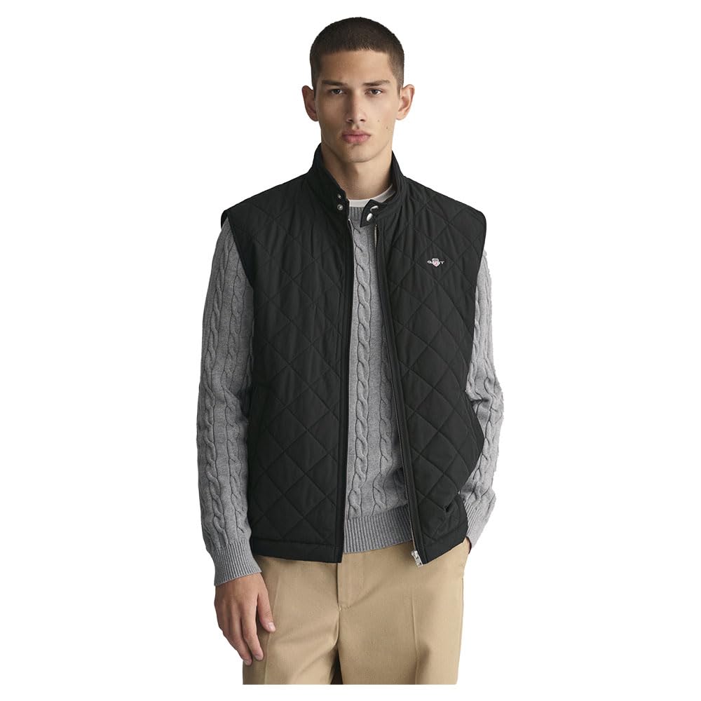 GANT Men's Quilted Windcheater Vest, Black, XL