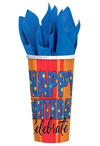 A Year to Celebrate Birthday Party Stars and Rainbows Paper Cups Tableware, Pack of 8, Multi , 9 Ounces,