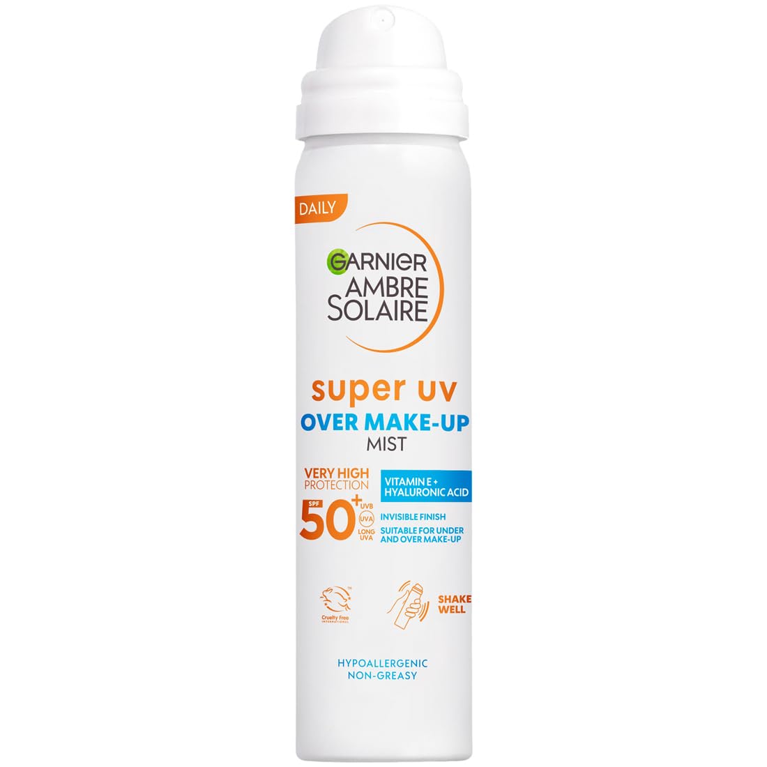 Garnier Ambre Solaire Sun Protection Over Makeup, Non-Greasy + Lightweight, With Hyaluronic Acid, Protection Mist SPF50, Super UV, 75ml