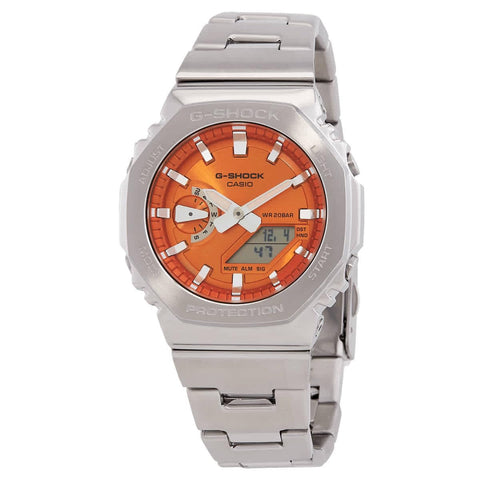 Casio G-Shock Octagonal Orange Stainless Steel Watch GM2110D-4A, Silver, Modern, Silver, Modern