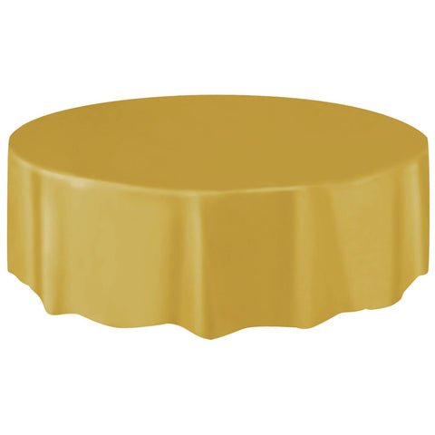 Elegant Gold Solid Round Plastic Table Cover (84")- Premium Waterproof Tablecloth - Perfect For Parties & Events, 1 Pack