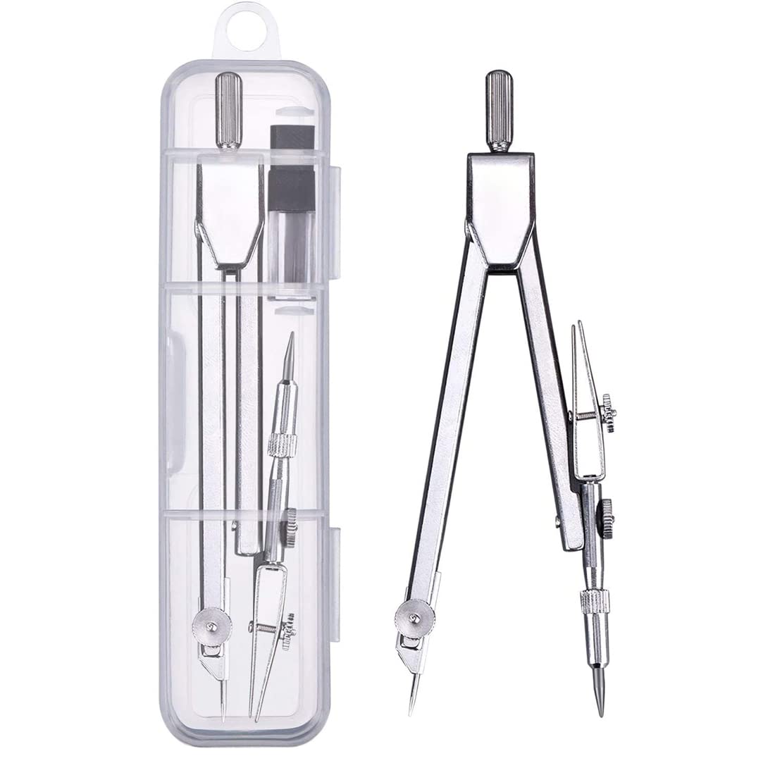 1 Piece Professional Metal Compass Tracing Compasses Carpenter Compass Technical Drawing Compasses Geometric Compass with Spare Leads for Elementary, Middle and Upper School