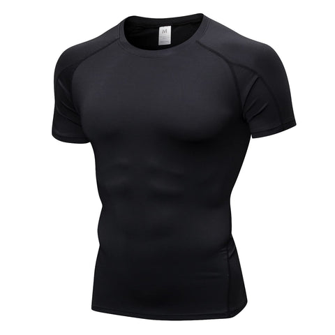 Yishengwan Compression Tops for Men Short Sleeve Mens Compression Shirts Quick-Drying Base Layer Shirts Gym Top Running T-Shirts for Sports Fitness Workout Cycling Training, Black, S
