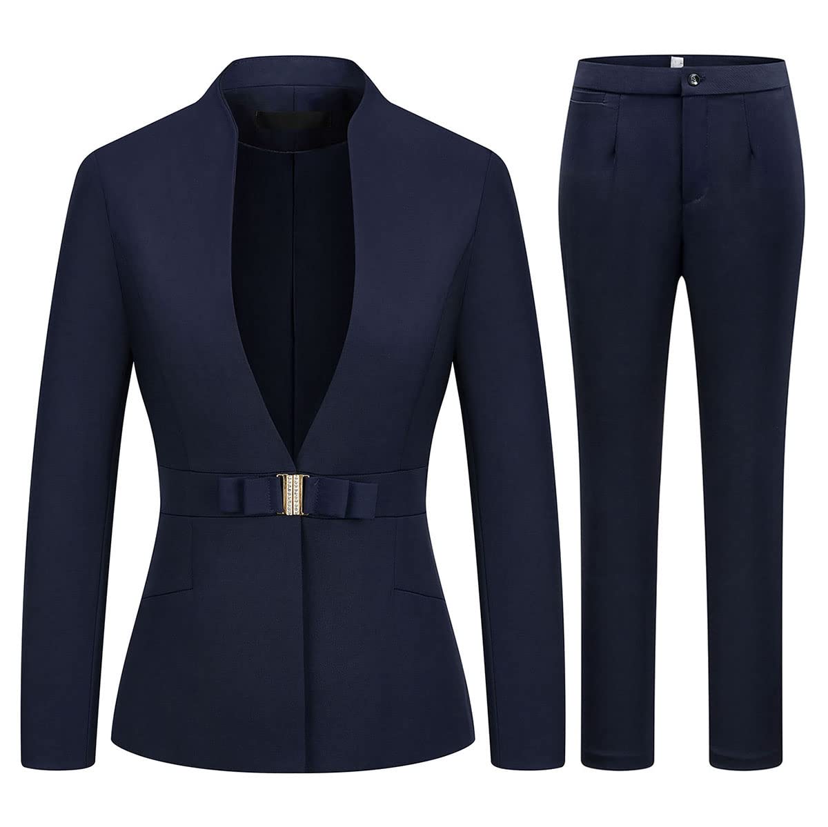 MODFUL Women's Business Pant Suit Set 2 Piece Slim Fit Blazer Jacket One Button Buckle Closure Lady Work Suit for Office (Blue, X-Small)
