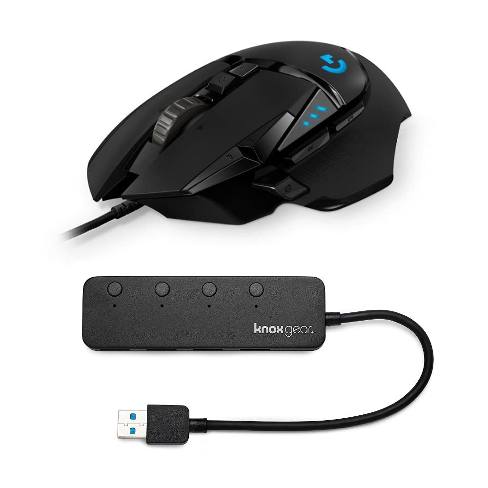 Logitech G502 Hero Wired Gaming Mouse Bundle with 3.0 4 Port USB Hub (2 Items)