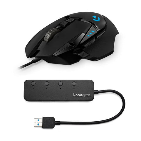Logitech G502 Hero Wired Gaming Mouse Bundle with 3.0 4 Port USB Hub (2 Items)
