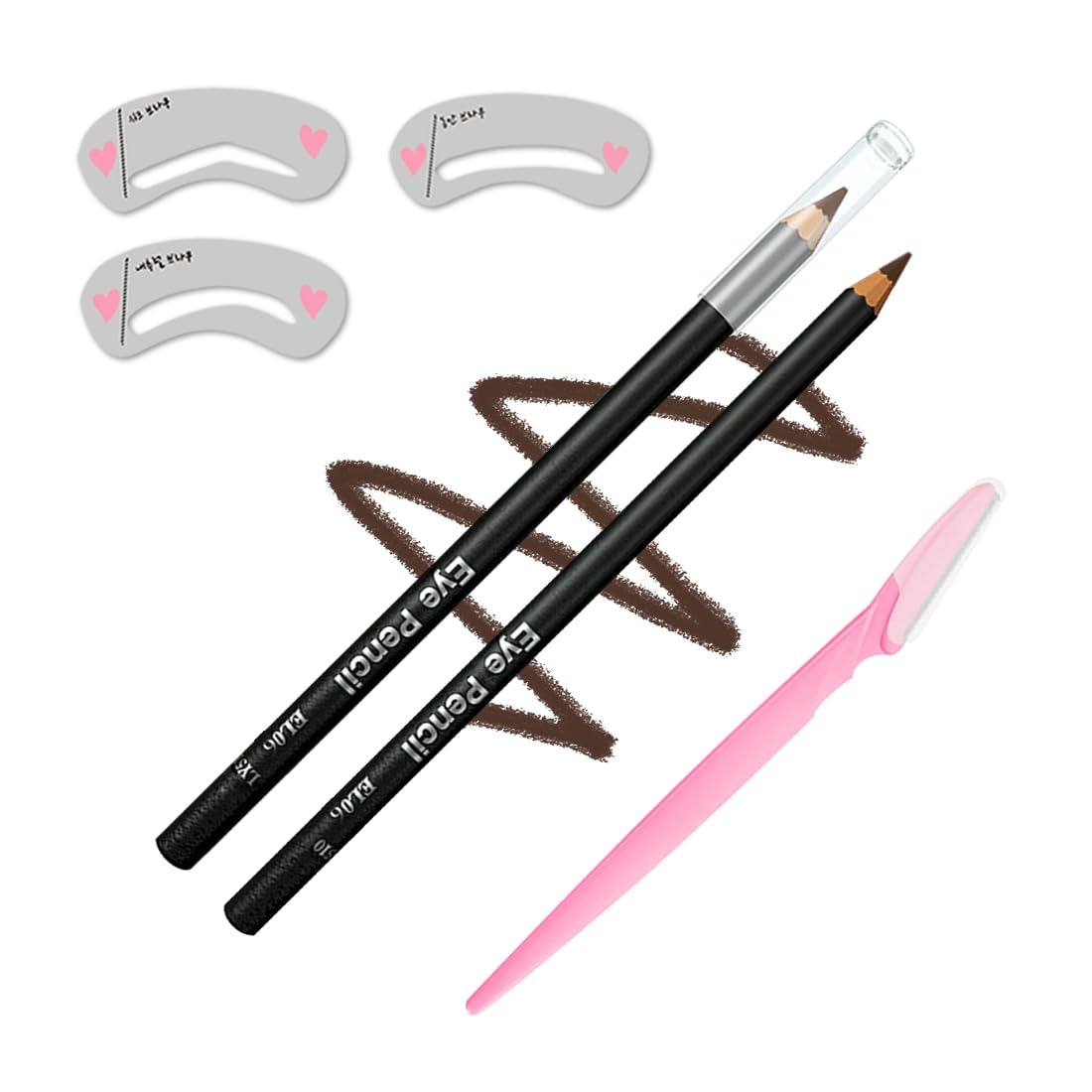 Eyebrow Pencil, Long-lasting and Waterproof Formula, For Perfect Brows, Eyebrow Makeup Essential, Eyebrow Pencil *1; Eyebrow Stencil *3; Eyebrow Razor *1, Brown #-0419017