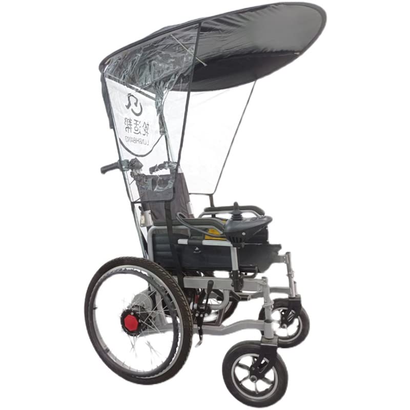 QULACO Wheelchair Parasol Awning Umbrella, Sun Shade Rain Cover, UV Resistant Protection, Electric Wheelchair Canopy Umbrella Stand for Most Wheelchairs, Black