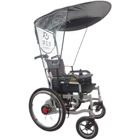 QULACO Wheelchair Parasol Awning Umbrella, Sun Shade Rain Cover, UV Resistant Protection, Electric Wheelchair Canopy Umbrella Stand for Most Wheelchairs, Black
