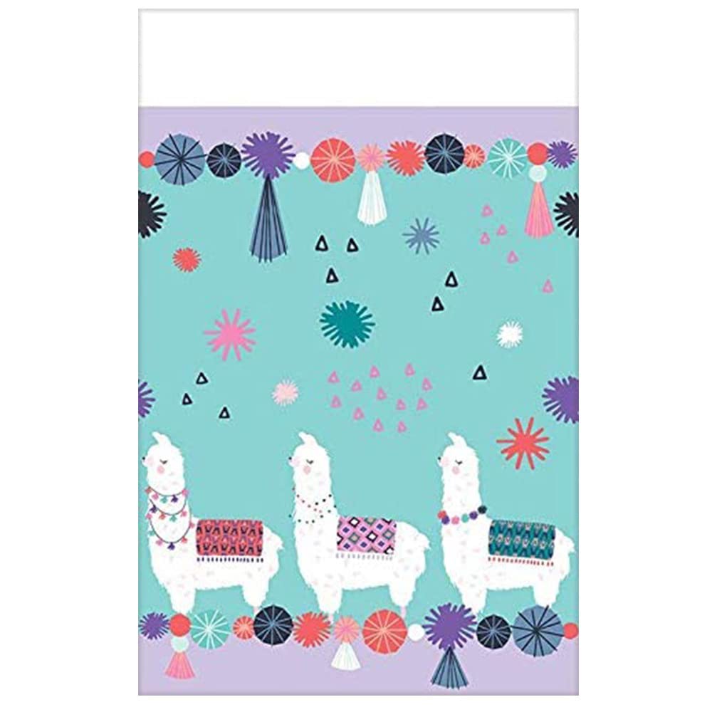 Amscan 572212 Llama Fun Teal and White Paper Party Table Cover, 54"x 96", 1 piece