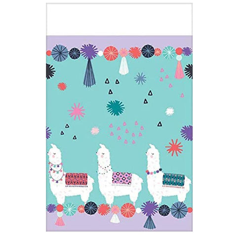 Amscan 572212 Llama Fun Teal and White Paper Party Table Cover, 54"x 96", 1 piece