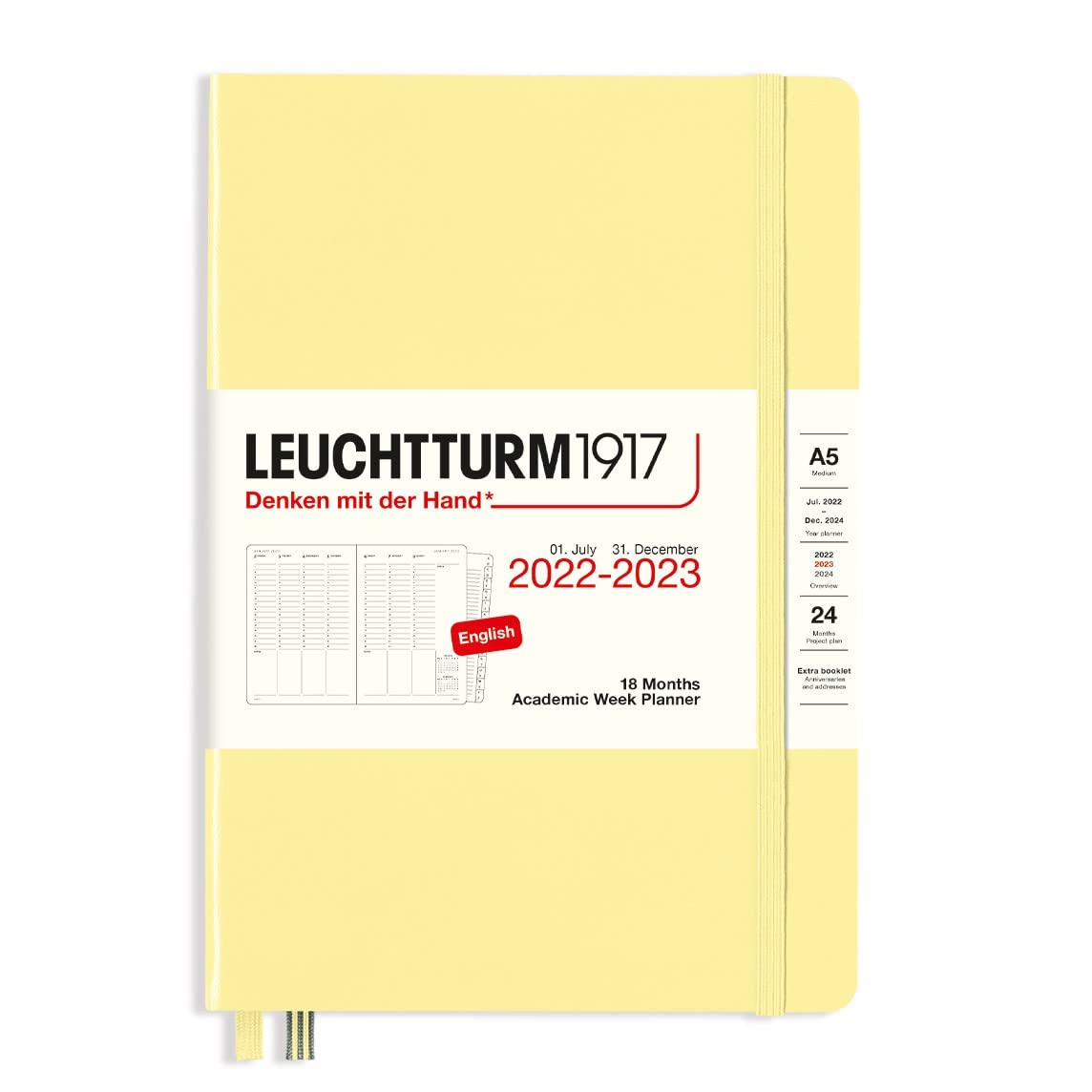 LEUCHTTURM1917 366028 Academic Weekly Planner Medium (A5) 2023, 18 Months, Vanilla, English