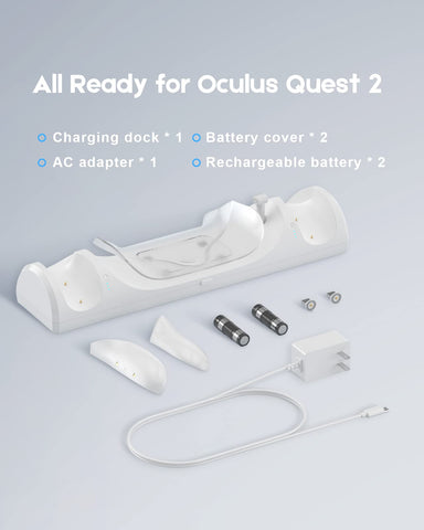 BINBOK VR Charging Dock for Meta/Oculus Quest 2, Charging Station for Oculus Quest 2 VR Headset and Touch Controllers, with 2 Rechargeable Batteries/Type-C Charger Cable/LED Light