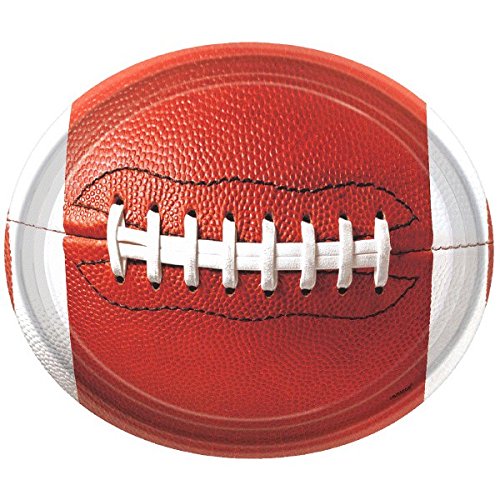 Amscan Football Frenzy Birthday Party Oval Paper Platters (Pack of 8), Brown, 12"