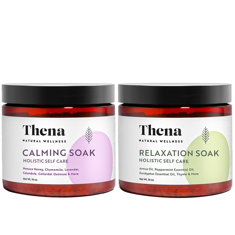 Thena Organic Bath Salts Therapy Set Kit Self Care for Women & Men Relaxation Stress Relief Muscle Recovery Soft Smooth Hydrated Skin, Natural & Organic Skin Care
