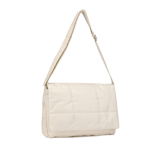 I IHAYNER Quilted Puffy Crossbody Bag for Women Soft Leather Puffer Messenger Bag Shoulder Handbag Purse, White, 12.99"(L)x3.54"(W)x9.05"(H)