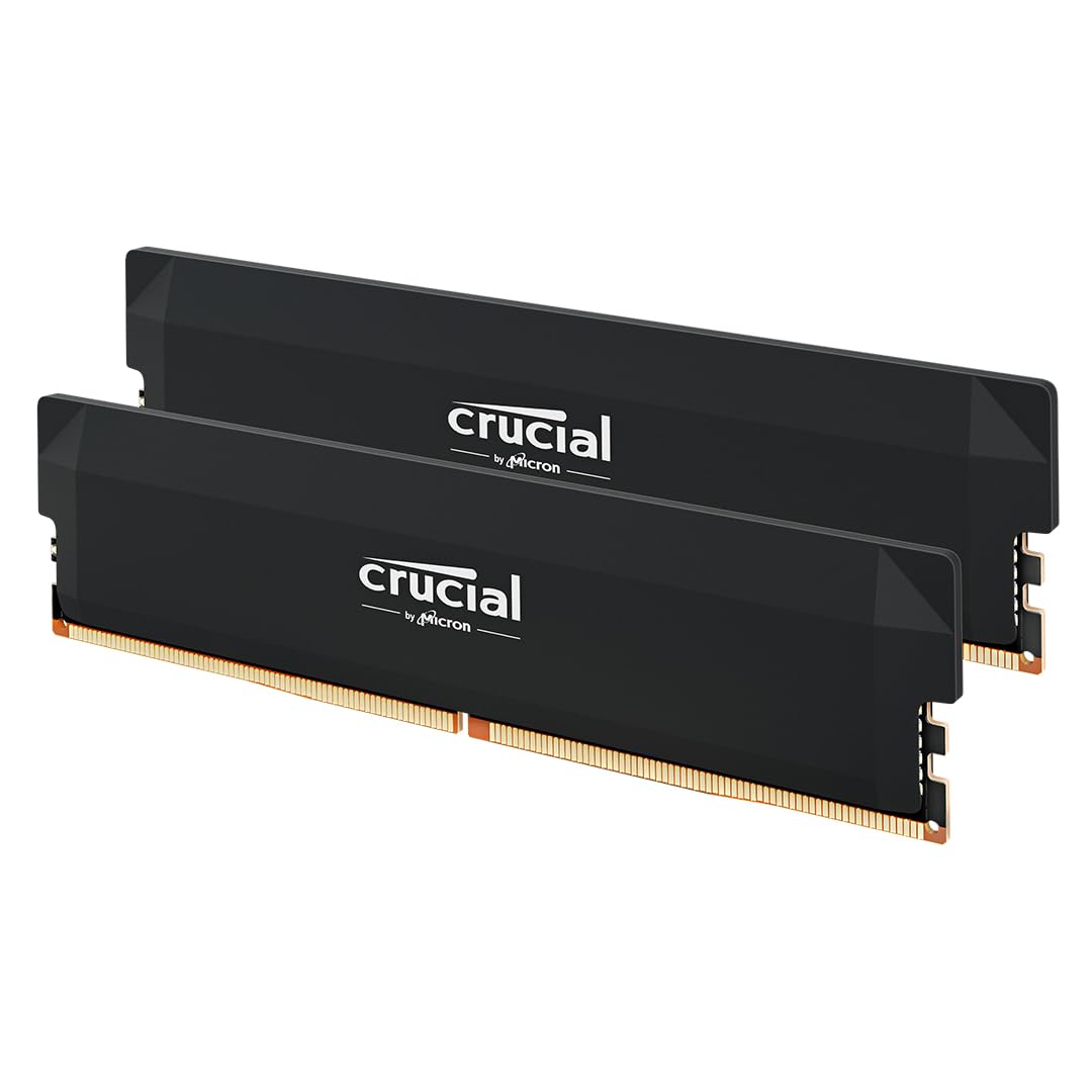 Crucial Pro DDR5 RAM 32GB Kit (2x16GB) 6400MHz CL38, Overclocking Gaming Memory, Intel XMP 3.0 / AMD EXPO, Computer Memory (PC) DDR5 32GB RAM, Black - CP2K16G64C38U5B