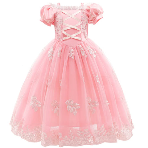 Kids Girls Cinderella Rapunzel Fancy Dress up Costume Elegant Off Shoulder Princess Birthday Carnival Christmas Halloween Wedding Lace Tulle Long Dress Light Pink 7-8 Years